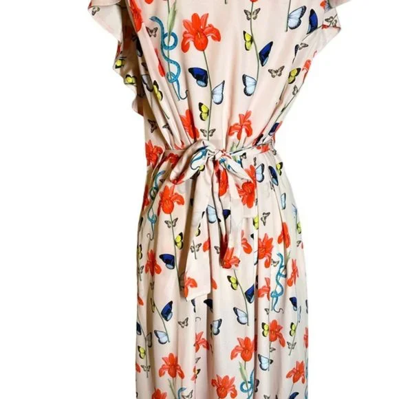 BORGO DE NOR Women's Pink Butterfly Print Ruffle Maxi Dress Size 12 - Picture 9 of 15